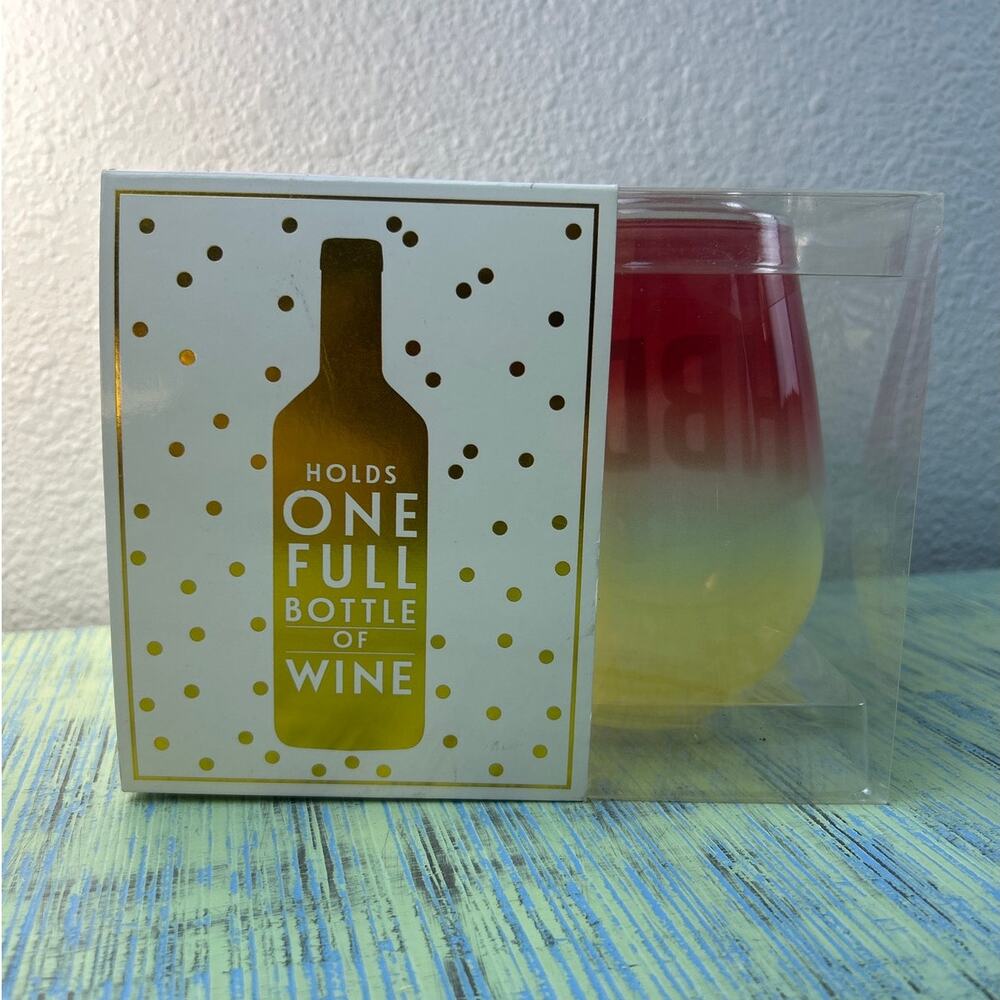 Jumbo Stemless Wine Glass HBD Ombre Holds Full Bottle 30 oz